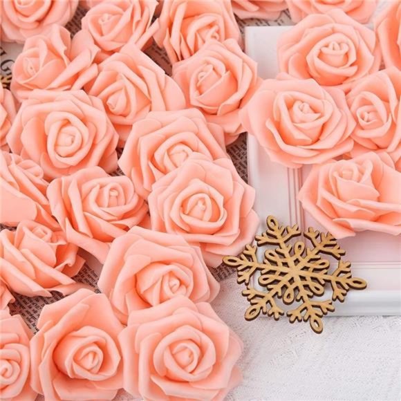 100 Pcs Artificial Rose Flower Heads Real Looking Blush Peach Foam Fake Roses - Picture 4 of 6
